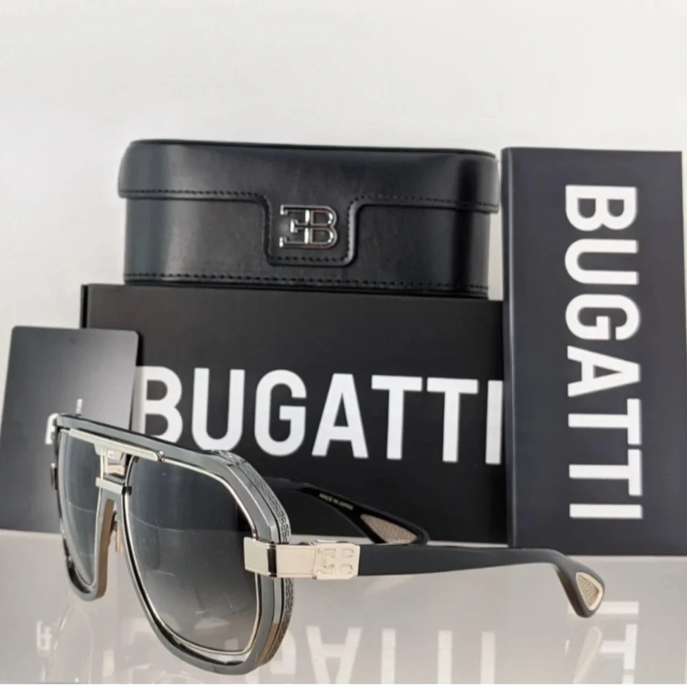 New! BUGATTI 08-GM/WG Stylish Gunmetal White Gold Sunglasses, Authentic